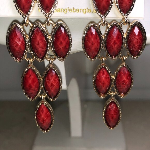 Amrita Red & Gold Chandelier Earrings - Picture 2 of 7